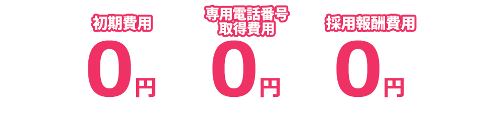 初期費用0円　専用電話番号取得費用0円　採用報酬費用0円